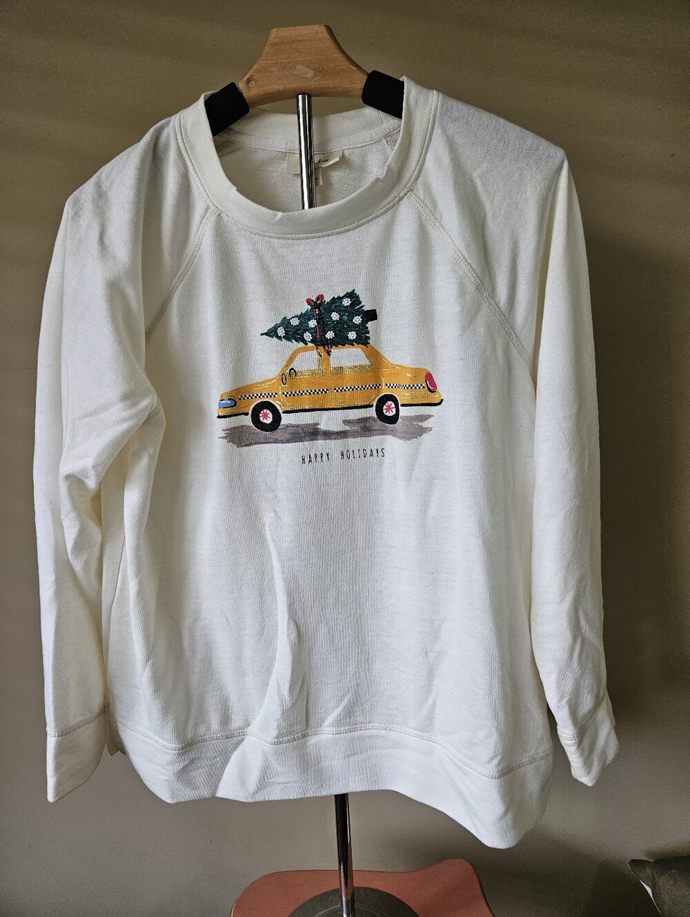 Style & Co Holiday Taxi Cab Beaded Sweatshirt - Size PL